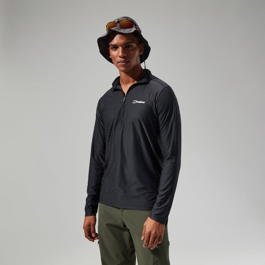 los hombres 247 tech camiseta de manga larga de la mitad de cremallera - negro berghaus