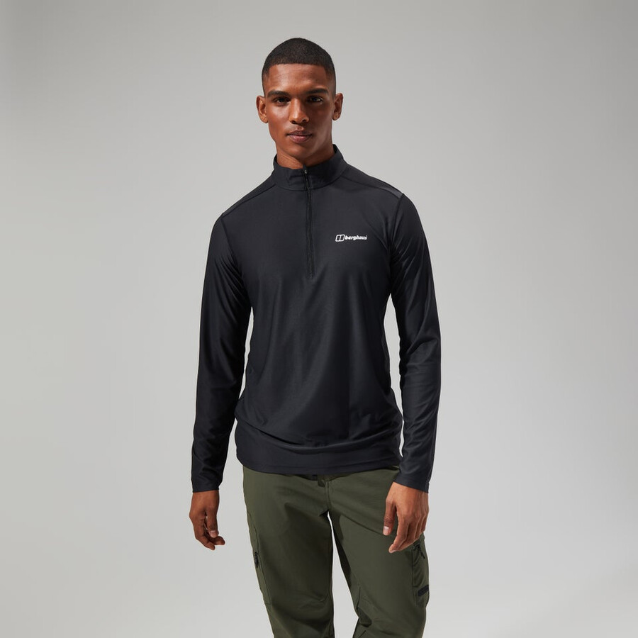 los hombres 247 tech camiseta de manga larga de la mitad de cremallera - negro berghaus