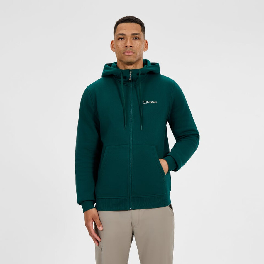 los hombres del logotipo de full zip hoodie - verde berghaus