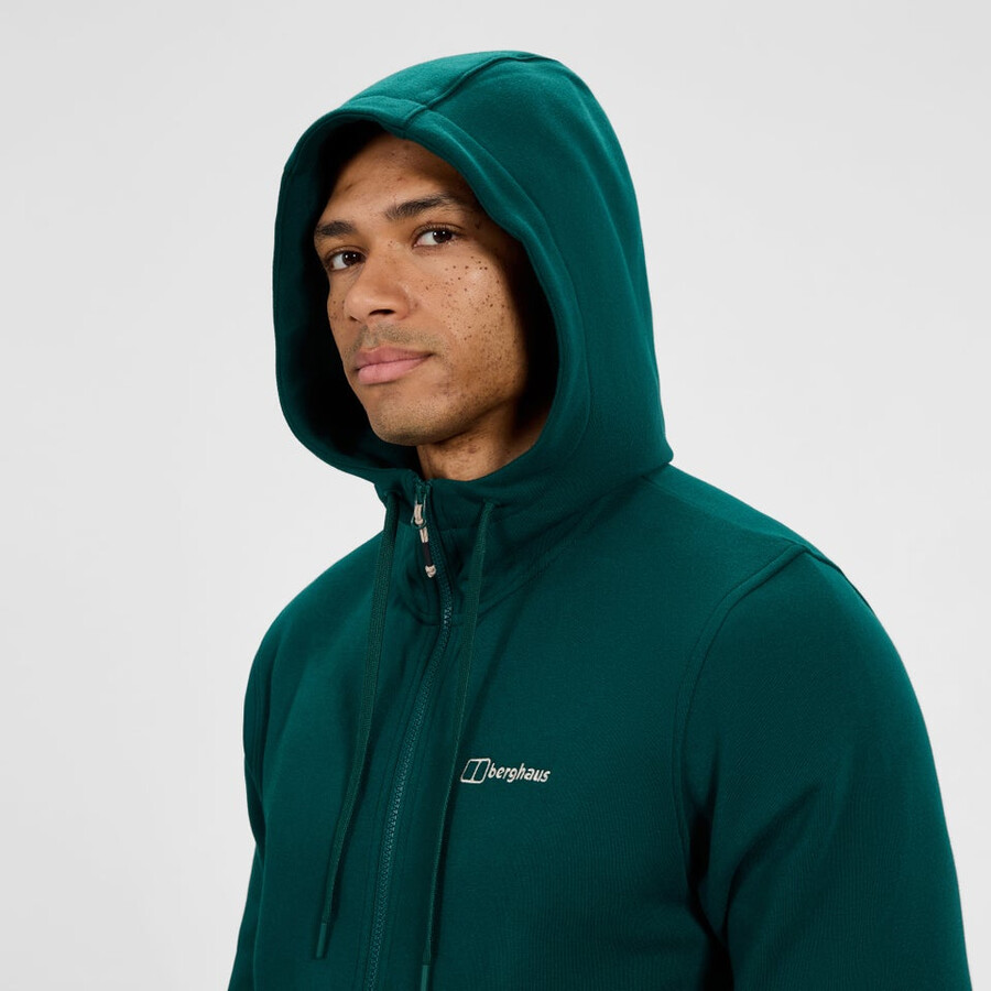 los hombres del logotipo de full zip hoodie - verde berghaus
