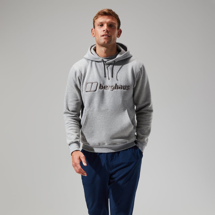 los hombres con capucha logo gris oscuro berghaus