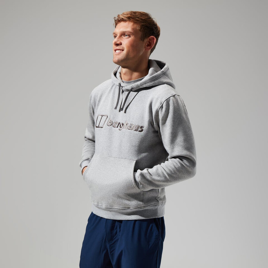 los hombres con capucha logo gris oscuro berghaus