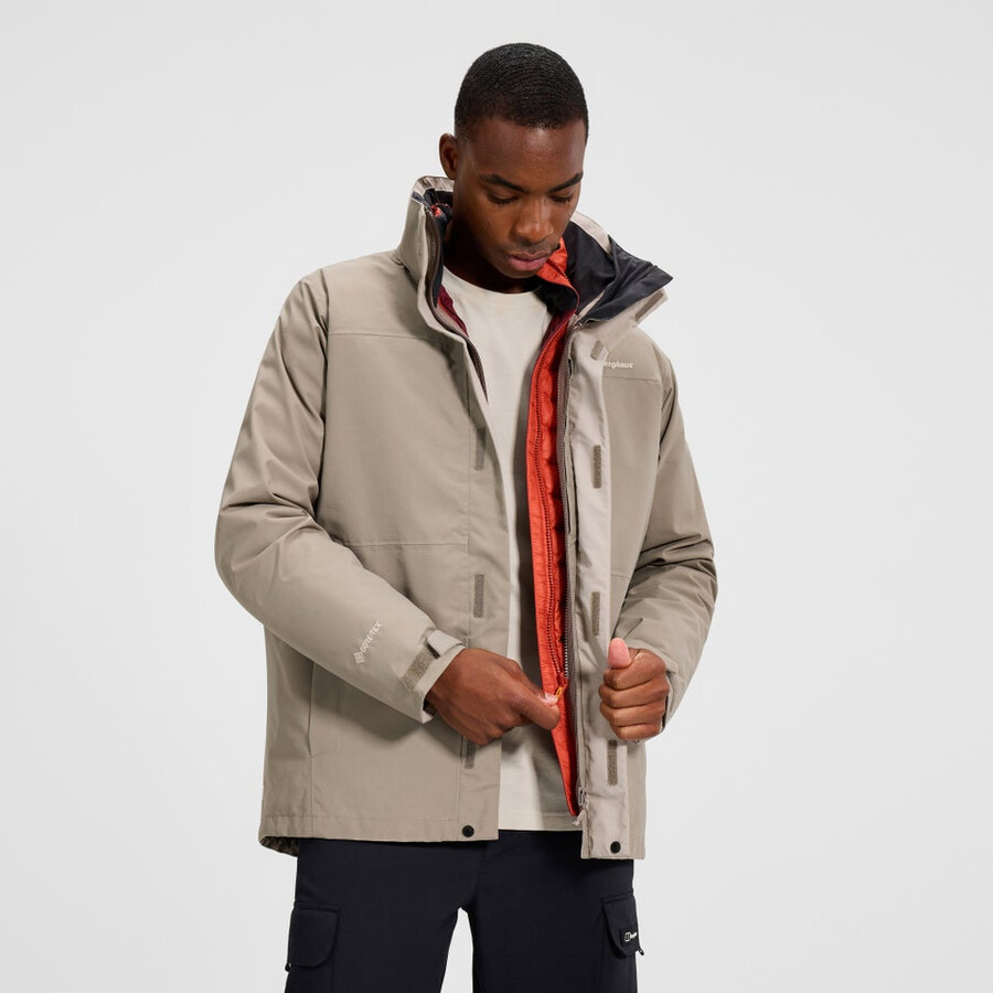 los hombres del escalador 2.0 géminis impermeable de gore-tex 3 en 1 chaqueta - naturalnaranja berghaus