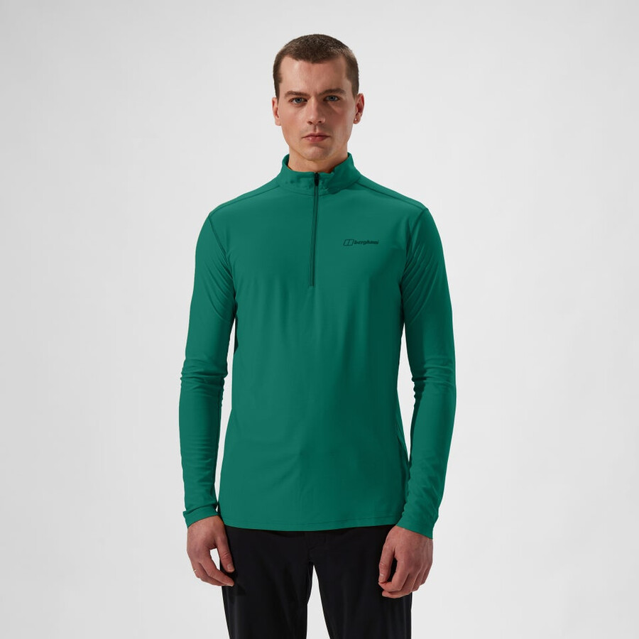 los hombres 247 mitad zip tech de manga larga - camiseta verde berghaus