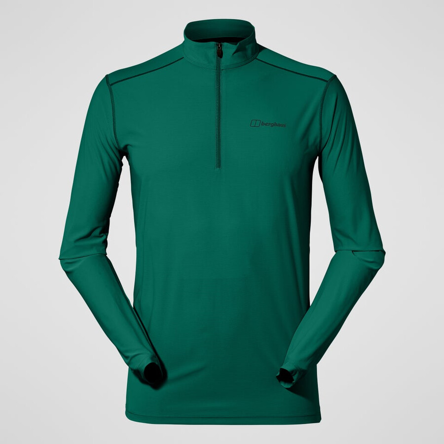 los hombres 247 mitad zip tech de manga larga - camiseta verde berghaus