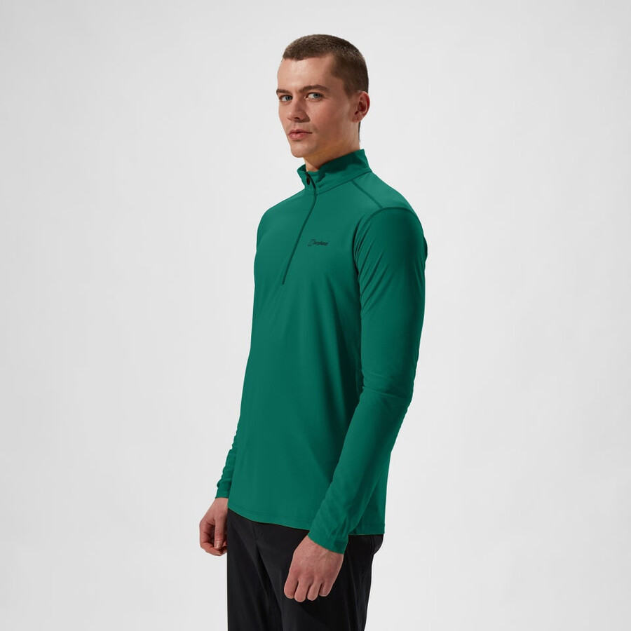 los hombres 247 mitad zip tech de manga larga - camiseta verde berghaus