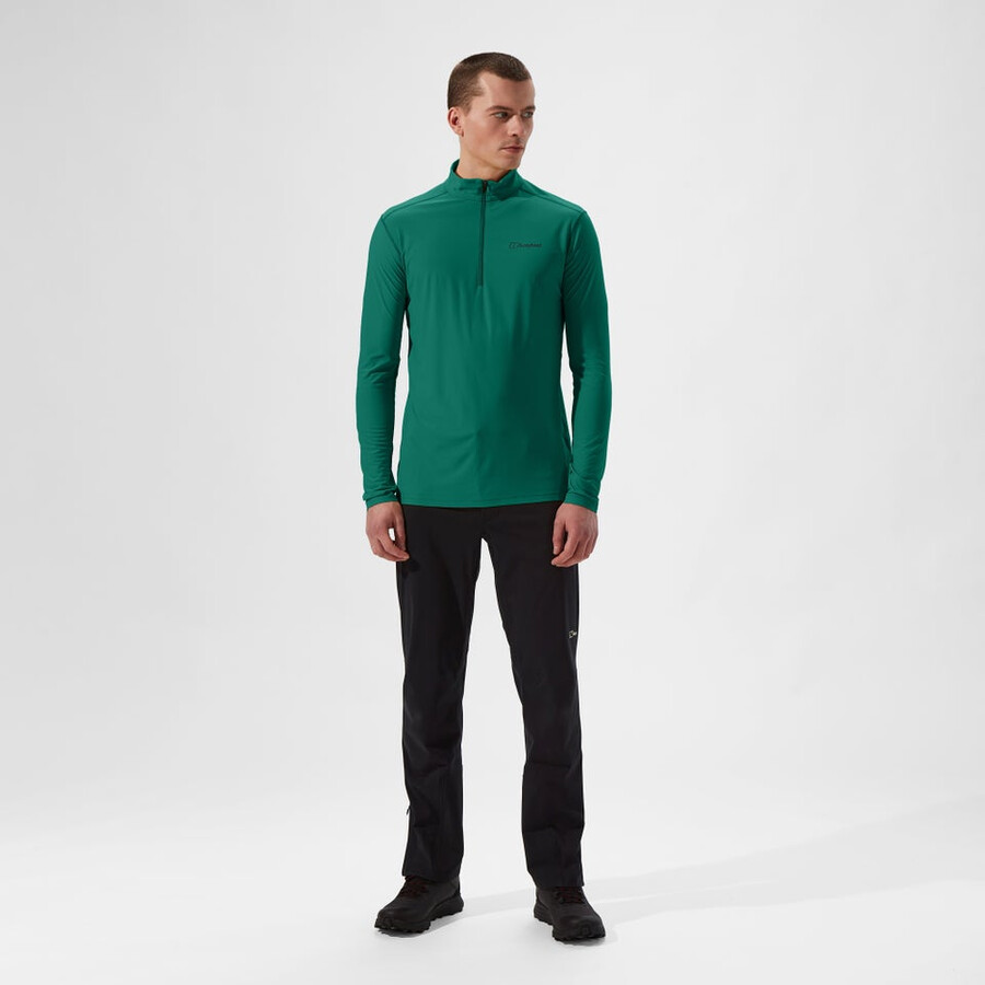 los hombres 247 mitad zip tech de manga larga - camiseta verde berghaus