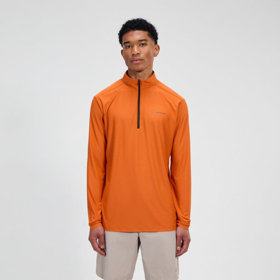los hombres 247 mitad zip tech de manga larga - camiseta naranja berghaus
