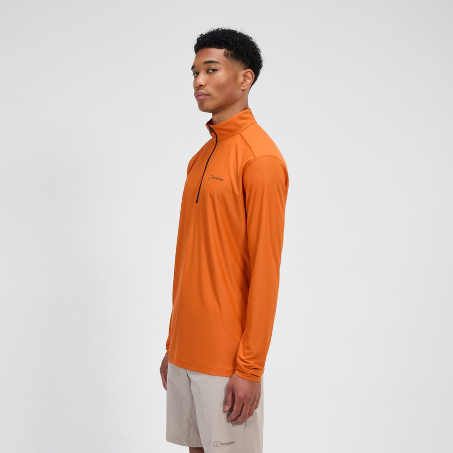 los hombres 247 mitad zip tech de manga larga - camiseta naranja berghaus