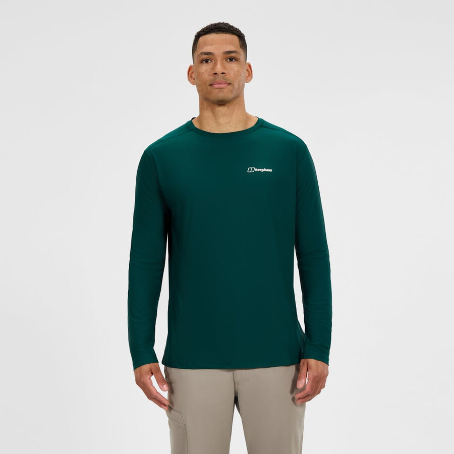 los hombres 247 tripulación tech de manga larga - camiseta verde berghaus