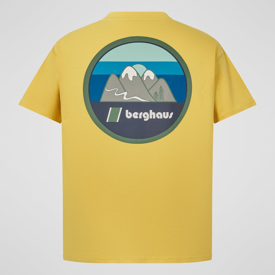 los hombres del doodle de montaña parche tee - amarillo berghaus
