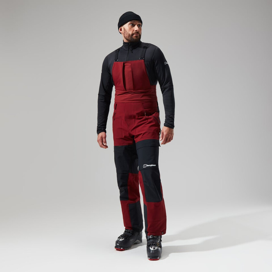 los hombres del mtn areté descender de gore-tex pantalones bib - rojo oscuronegro berghaus