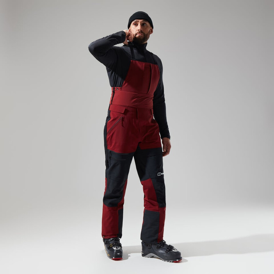los hombres del mtn areté descender de gore-tex pantalones bib - rojo oscuronegro berghaus