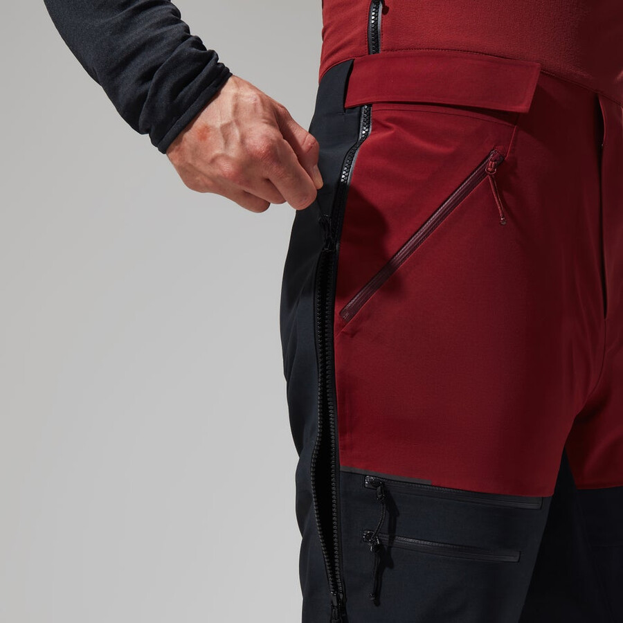 los hombres del mtn areté descender de gore-tex pantalones bib - rojo oscuronegro berghaus