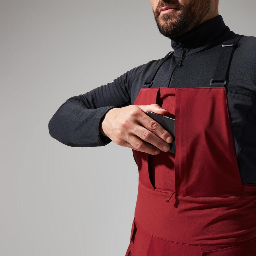 los hombres del mtn areté descender de gore-tex pantalones bib - rojo oscuronegro berghaus