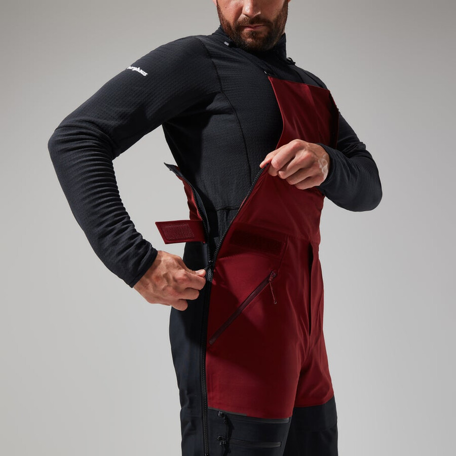 los hombres del mtn areté descender de gore-tex pantalones bib - rojo oscuronegro berghaus