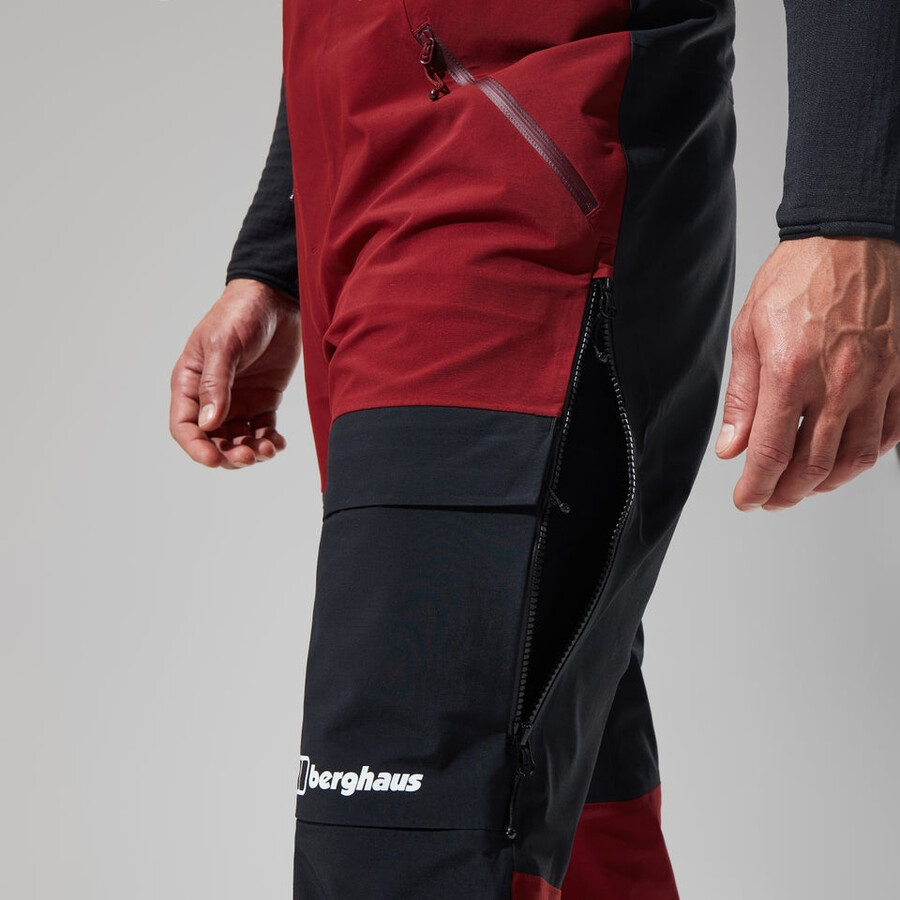los hombres del mtn areté descender de gore-tex pantalones bib - rojo oscuronegro berghaus