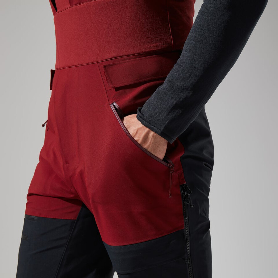 los hombres del mtn areté descender de gore-tex pantalones bib - rojo oscuronegro berghaus