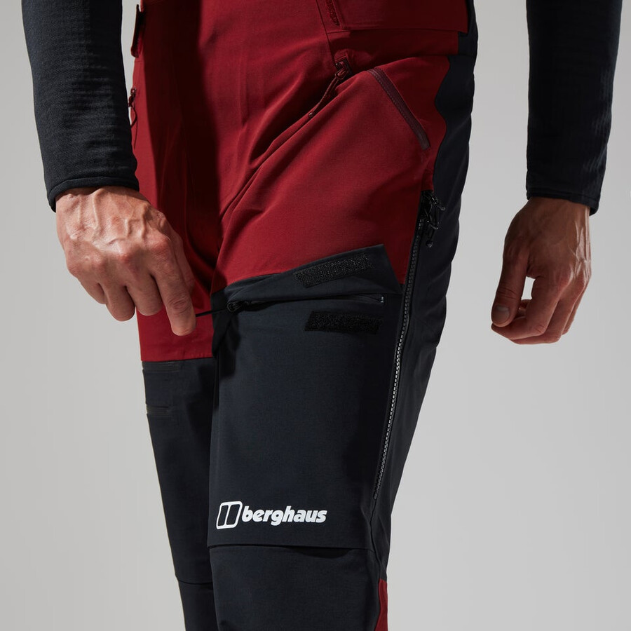 los hombres del mtn areté descender de gore-tex pantalones bib - rojo oscuronegro berghaus