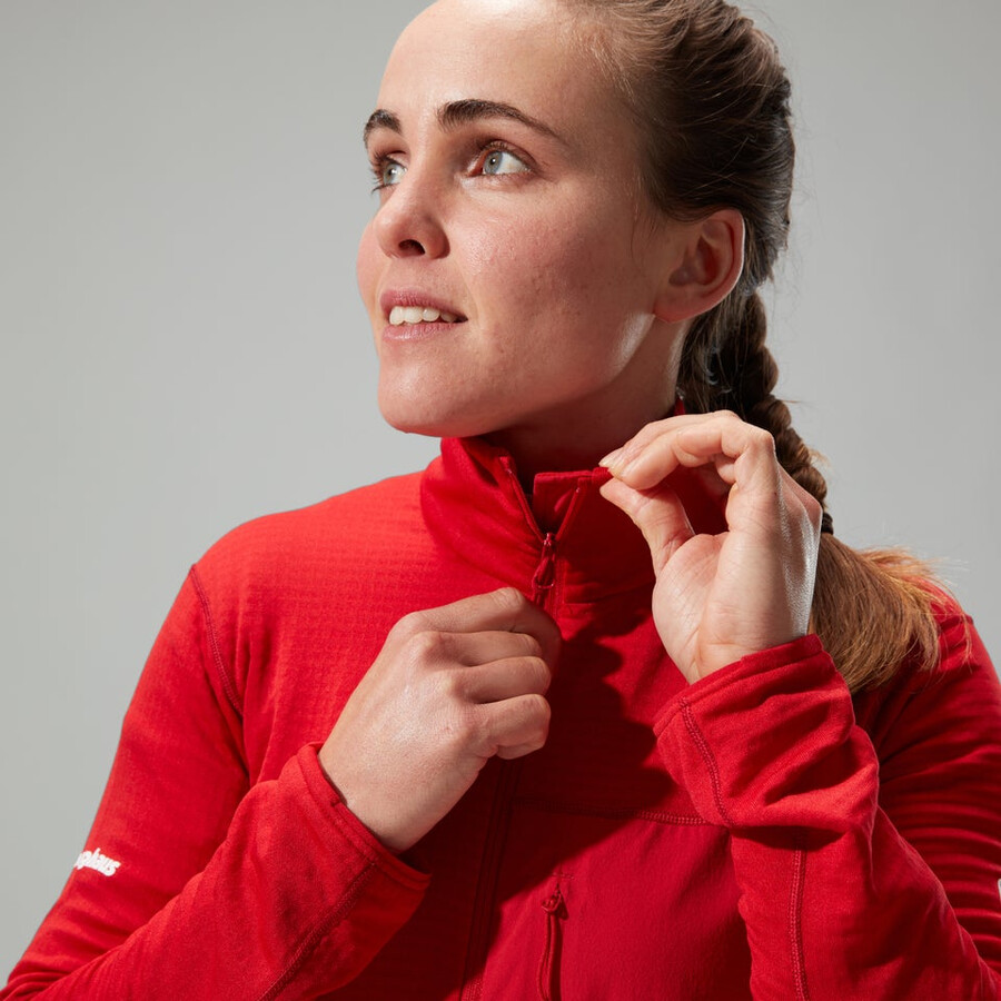 las mujeres del mtn areté lb media cremallera - rojo berghaus