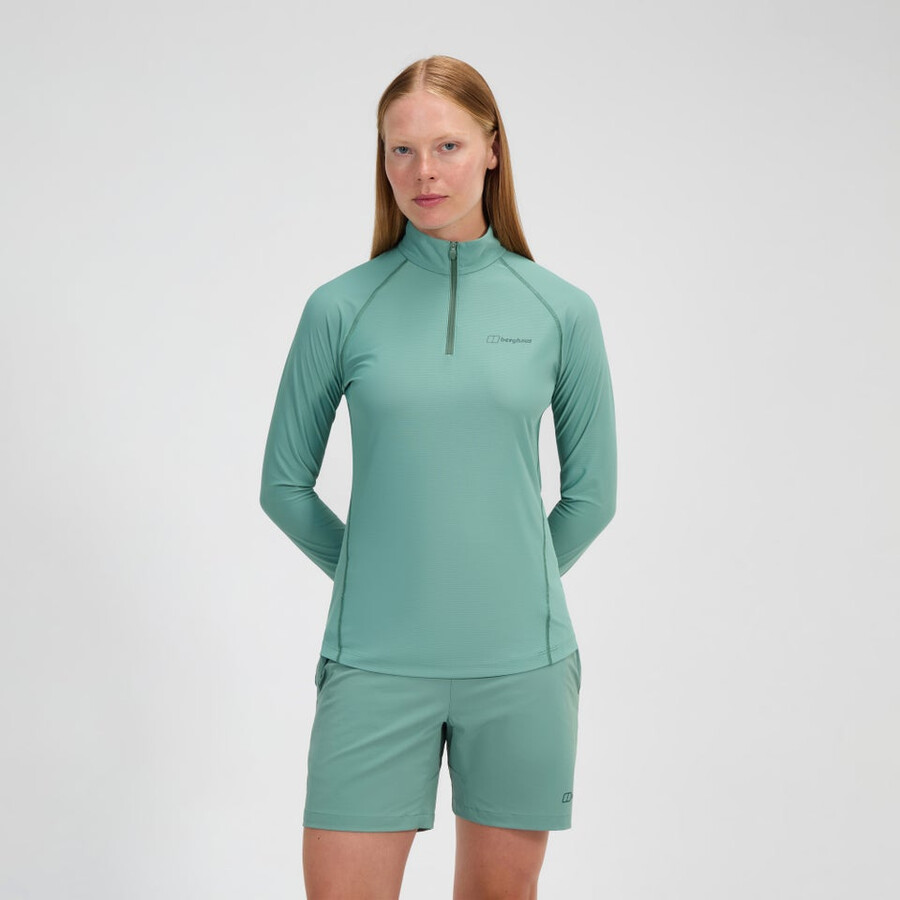 la mujer 247 mitad zip tech de manga larga - camiseta verde berghaus