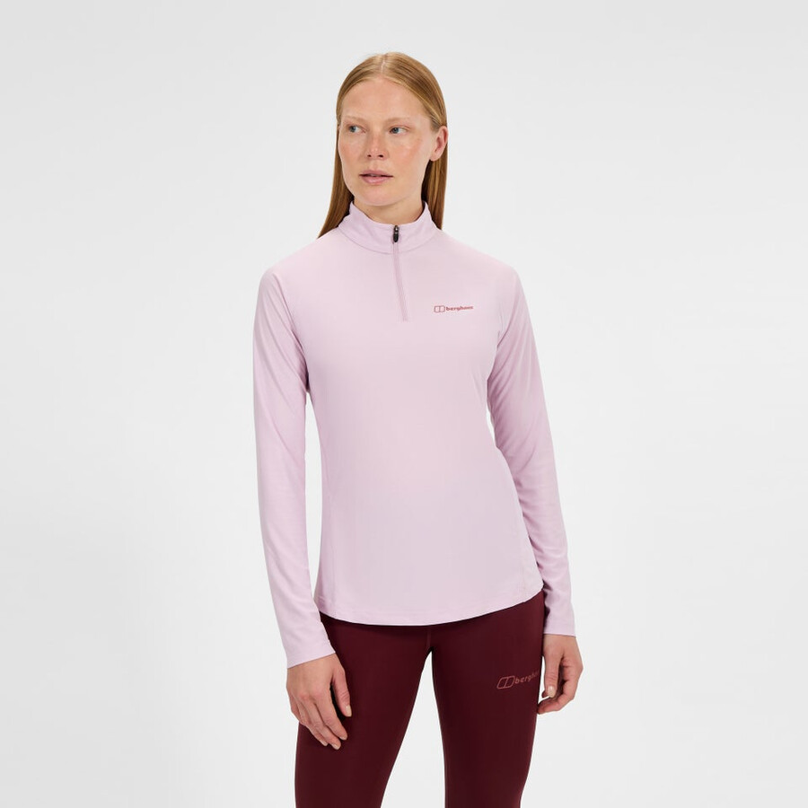 la mujer 247 mitad zip tech de manga larga camiseta - rosa berghaus