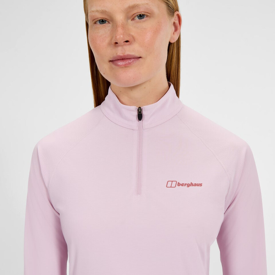 la mujer 247 mitad zip tech de manga larga camiseta - rosa berghaus