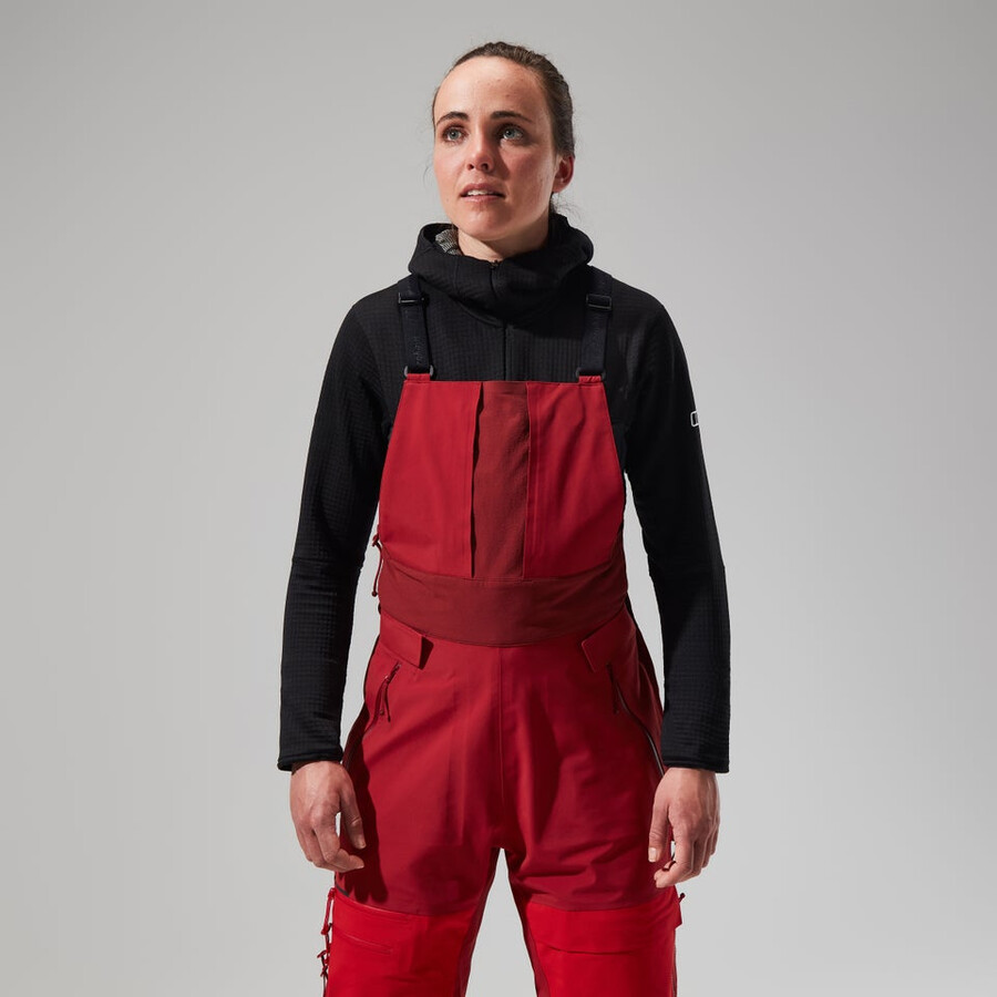 las mujeres del mtn areté descender de gore-tex pantalones bib - rojo berghaus
