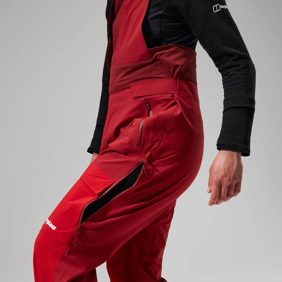 las mujeres del mtn areté descender de gore-tex pantalones bib - rojo berghaus