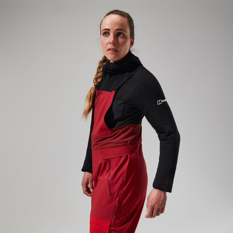 las mujeres del mtn areté descender de gore-tex pantalones bib - rojo berghaus