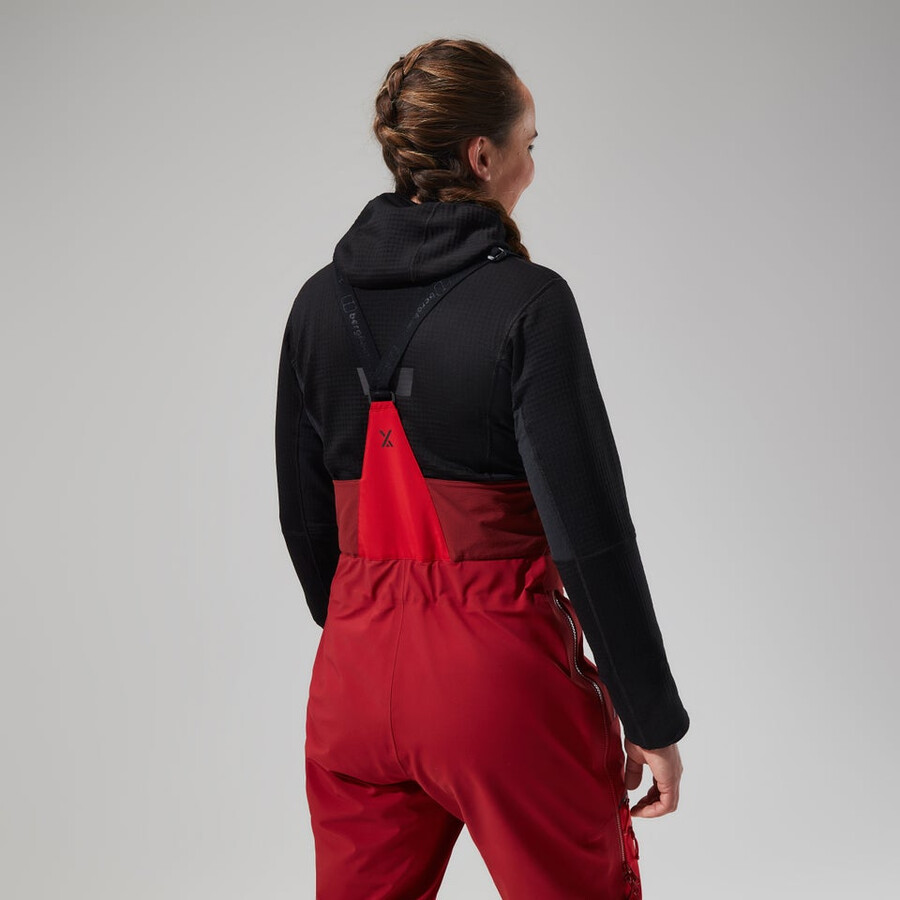 las mujeres del mtn areté descender de gore-tex pantalones bib - rojo berghaus