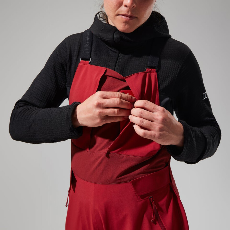 las mujeres del mtn areté descender de gore-tex pantalones bib - rojo berghaus